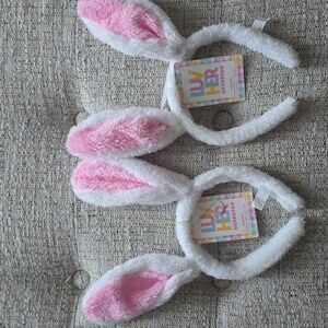 2 WHITE AND PINK BUNNY EARS HEADBANDS